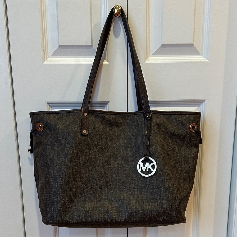 Michael Kors Dark Brown Signature Tote with Pouch